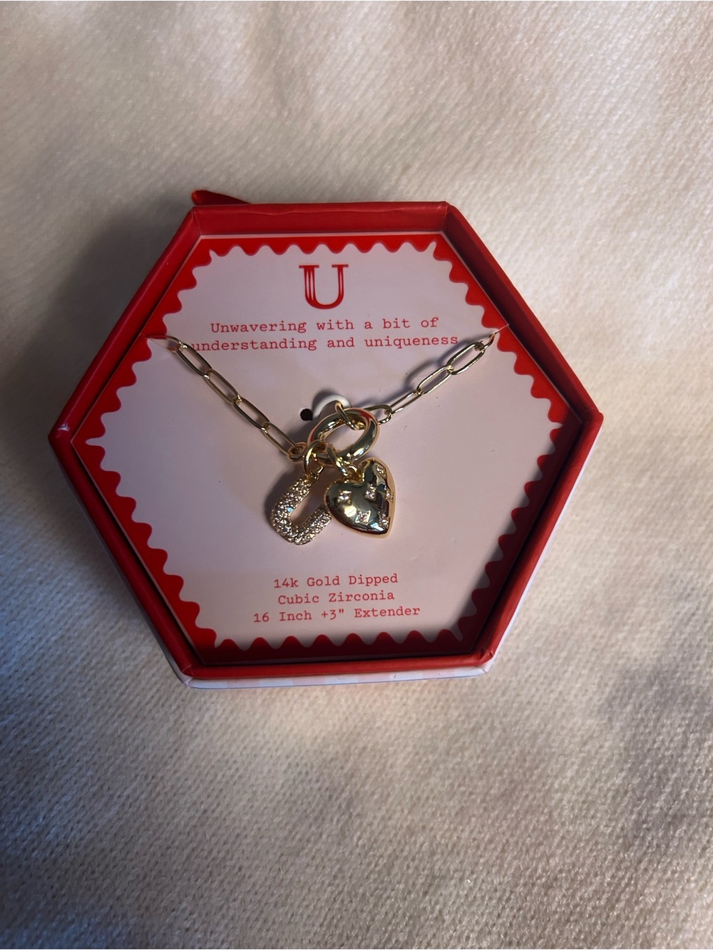a new day Gold Heart & Initial Charm Necklace with Cubic Zirconia Accents
